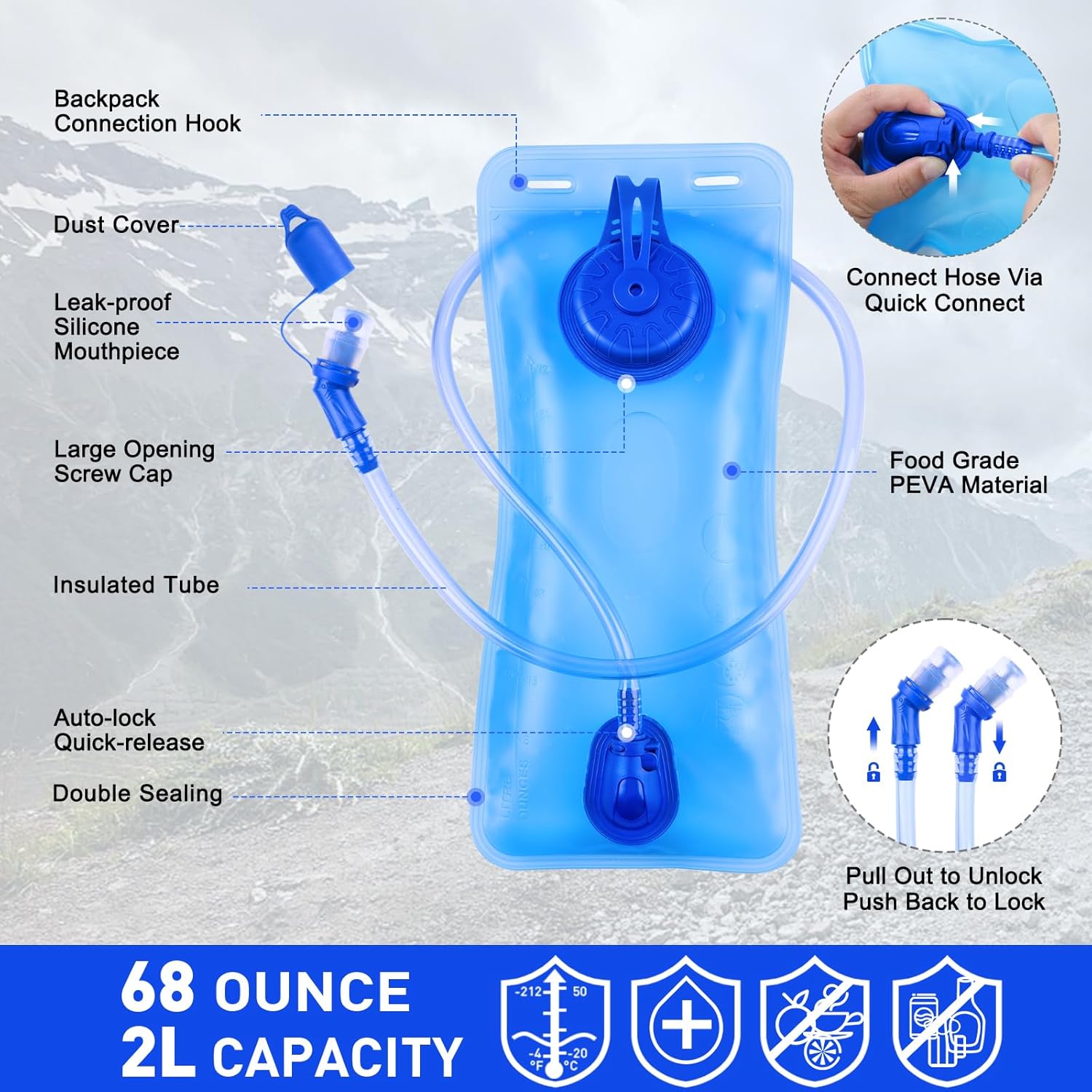Detalle 2 de KUYOU Running Hydration Vest (2L Hydration Bladder) Lightweight Insulated Water Backpack for Running, Hiking, Cycling