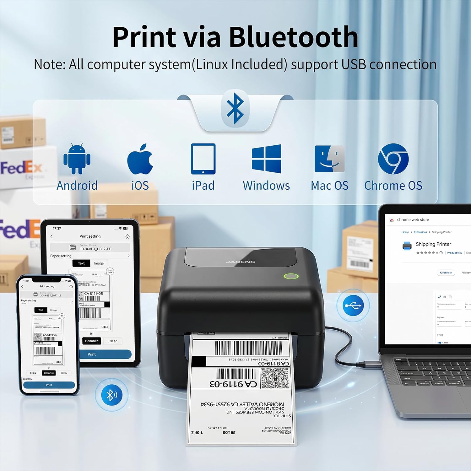 Thumbnail 2 de JADENS 4x6 Wireless Bluetooth Thermal Shipping Label Printer