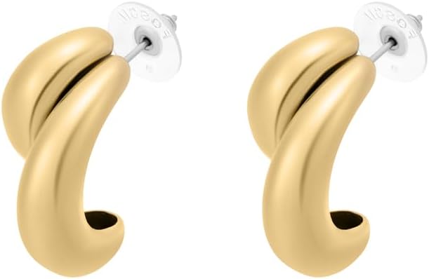 Thumbnail 2 de Fossil Boucles d'oreilles dorées en acier inoxydable à fermoir clou et tige – 2,7 cm