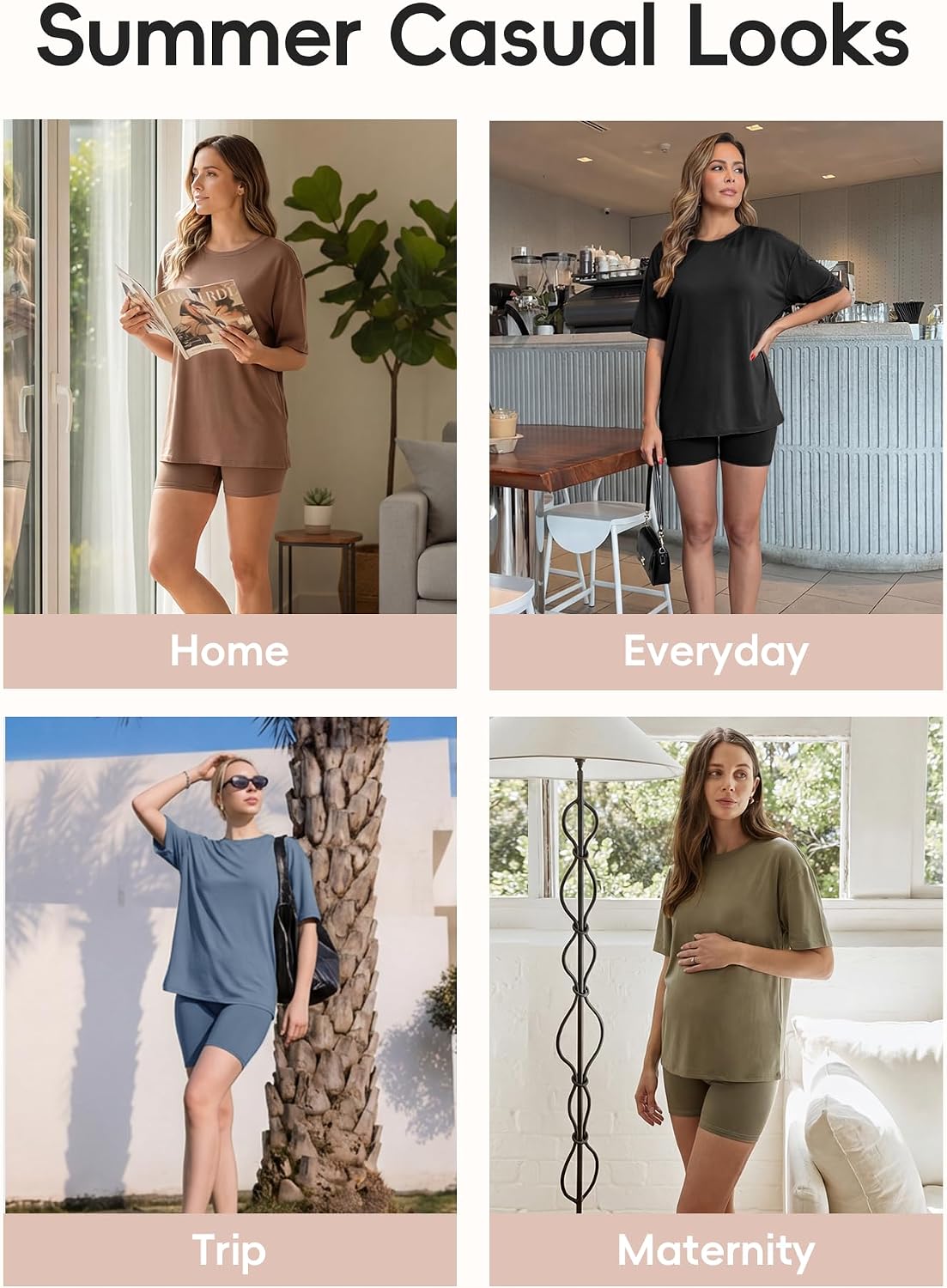 Detalle de ZOOSIXX 2 Piece Sets for Women Summer — Oversized T Shirt & High-Waisted Biker Shorts Lounge Set