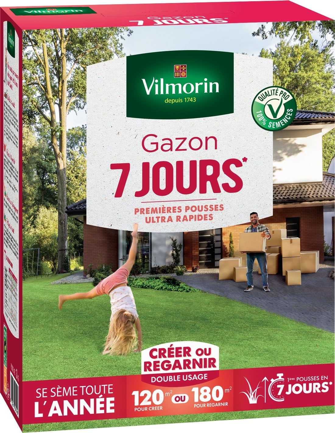 Detalle de Vilmorin 4460714 Gazon 7 Jours, Vert, 1 kg — pour créer ou regarnir votre gazon