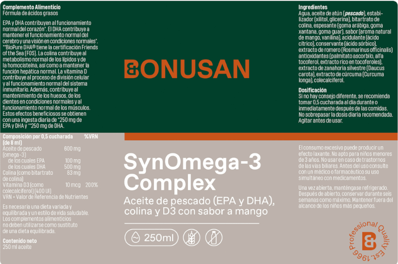 Thumbnail 1 de Bonusan Synomega-3 Complex 250 ml: emulsión de omega-3, colina y vitamina D3 para toda la familia