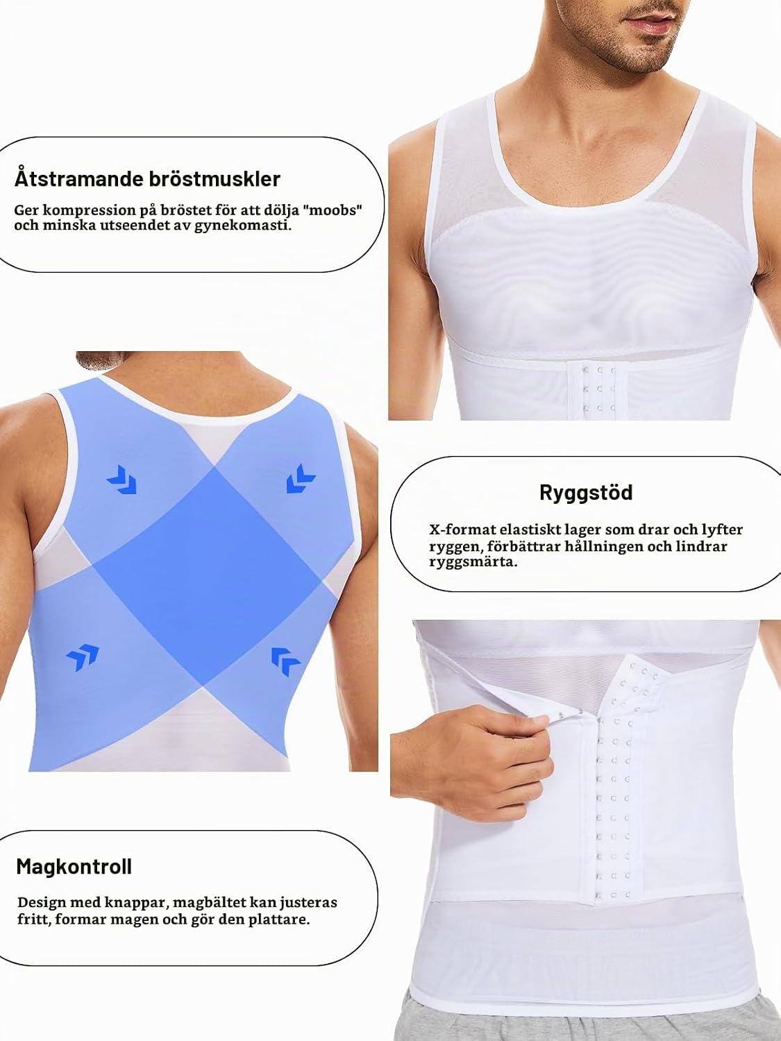 Detalle 2 de SLIMBELLE kompressionströja för män med 3D-stickat nät och korsad rygg