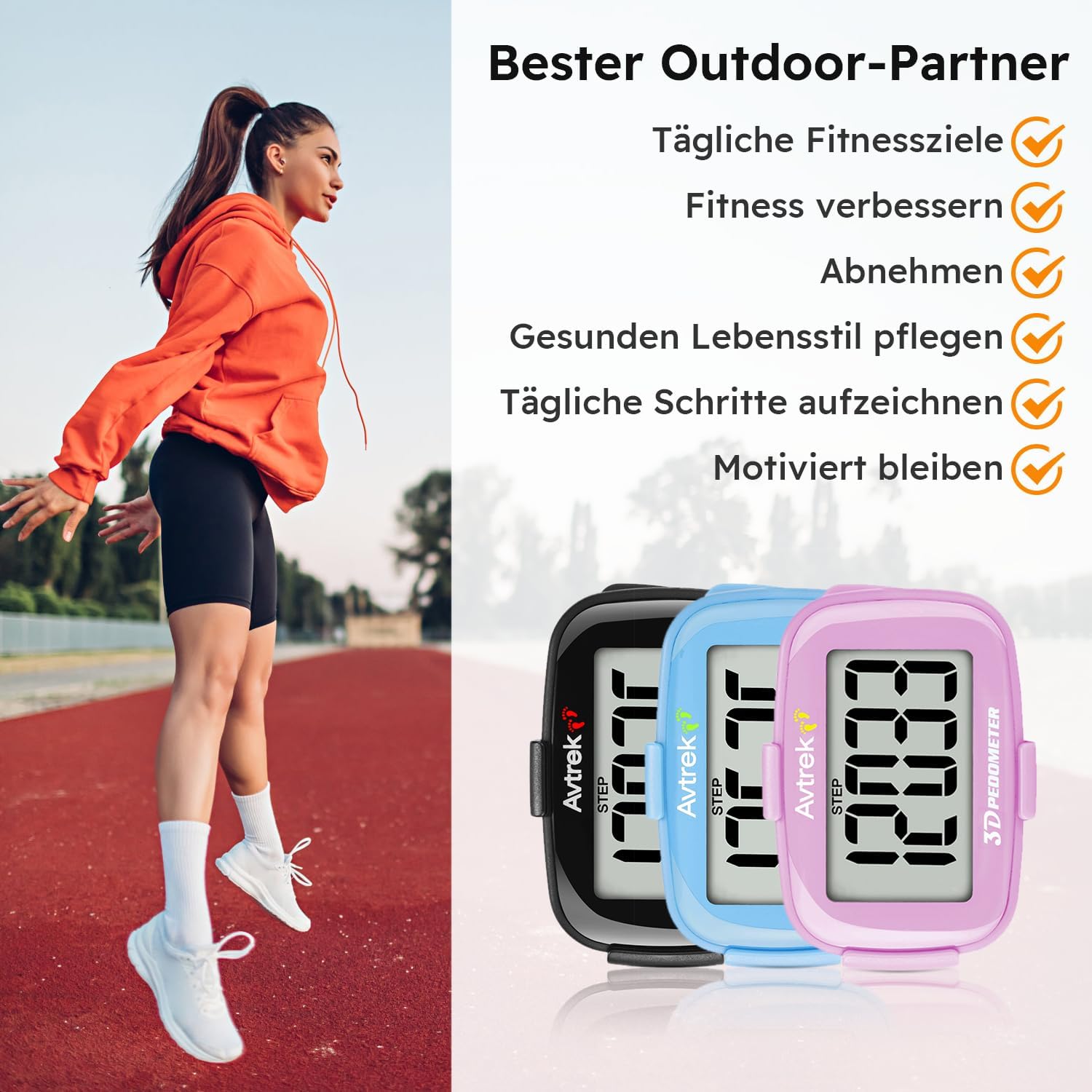 Thumbnail 6 de AVTREK Präziser 3D-Schrittzähler Mini-Schrittzähler für Walking und Laufen im Freien