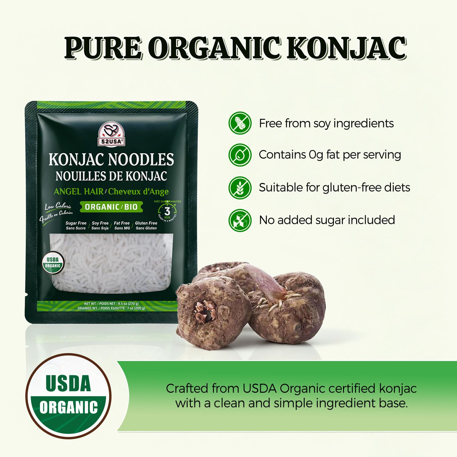 Detalle 1 de 52USA SOE-KNA-006-668 USDA Organic Konjac Angel Hair Noodles, Ready-to-Eat