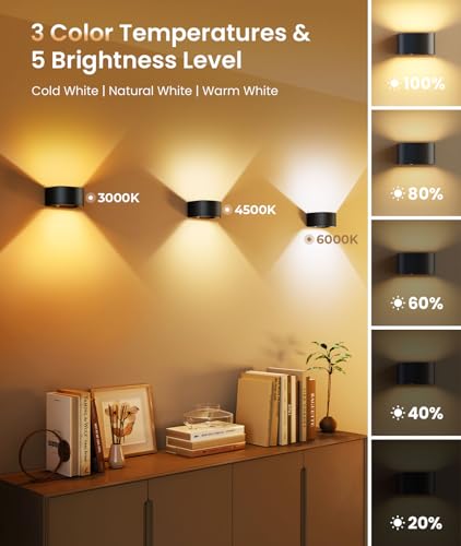 Detalle de FULEN 4 Stück Akku-Wandlampe mit Bewegungssensor und Fernbedienung – 600 lm, 3 Farbtemperaturen