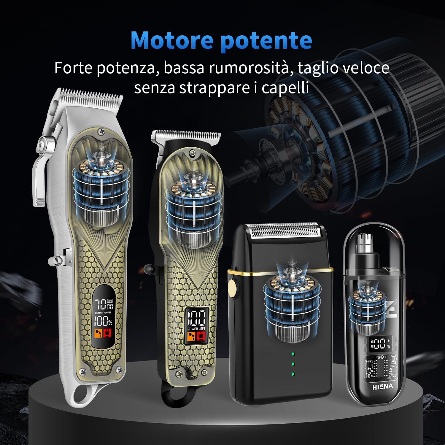 Thumbnail 3 de HIENA PRO Professional Hair Clippers Cordless LED Haircut Set (Clipper, Trimmer, Foil Shaver, Nose Trimmer)