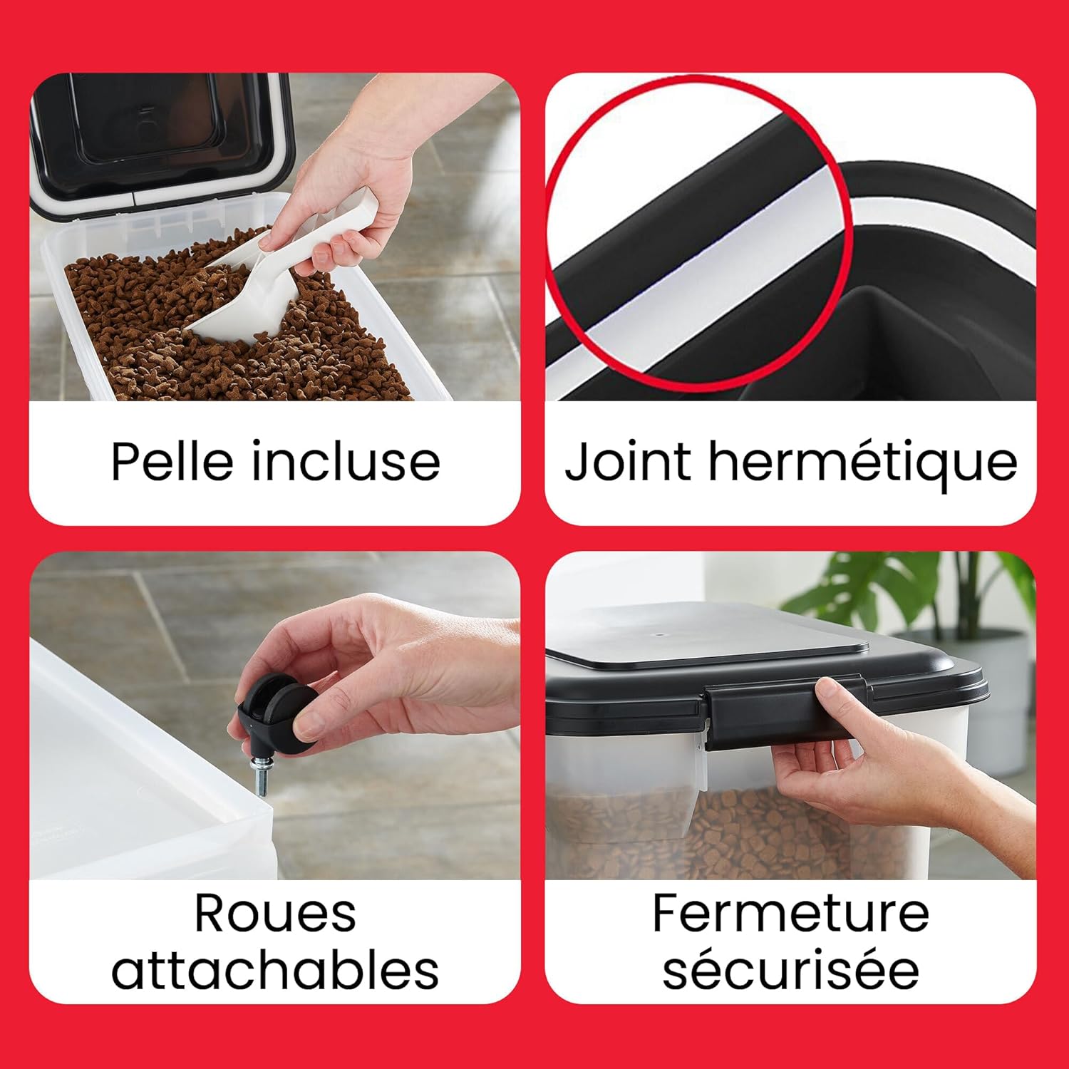 Detalle 2 de Iris Ohyama Boîte Hermétique à Croquettes 40 L / 15 kg avec Roues et Pelle – Bleu Sarcelle