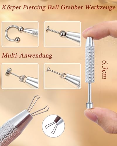 Detalle de LOLIAS Piercing Kugel Aufdreher Zange – Wechsel-Set für Ohrpiercings (16G/18G) aus Edelstahl