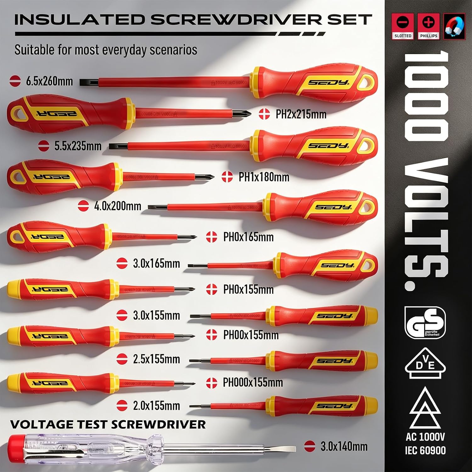 Detalle 2 de SEDY 87069 18-Piece Insulated Electrician Tool Set, VDE/GS, 1000V