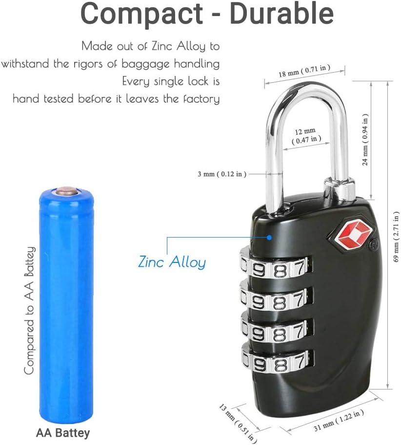 Thumbnail 3 de CFMOUR TSA Approved 4-Digit Suitcase Locks (4-Dial) – 2 Pack, Easy Read, Black