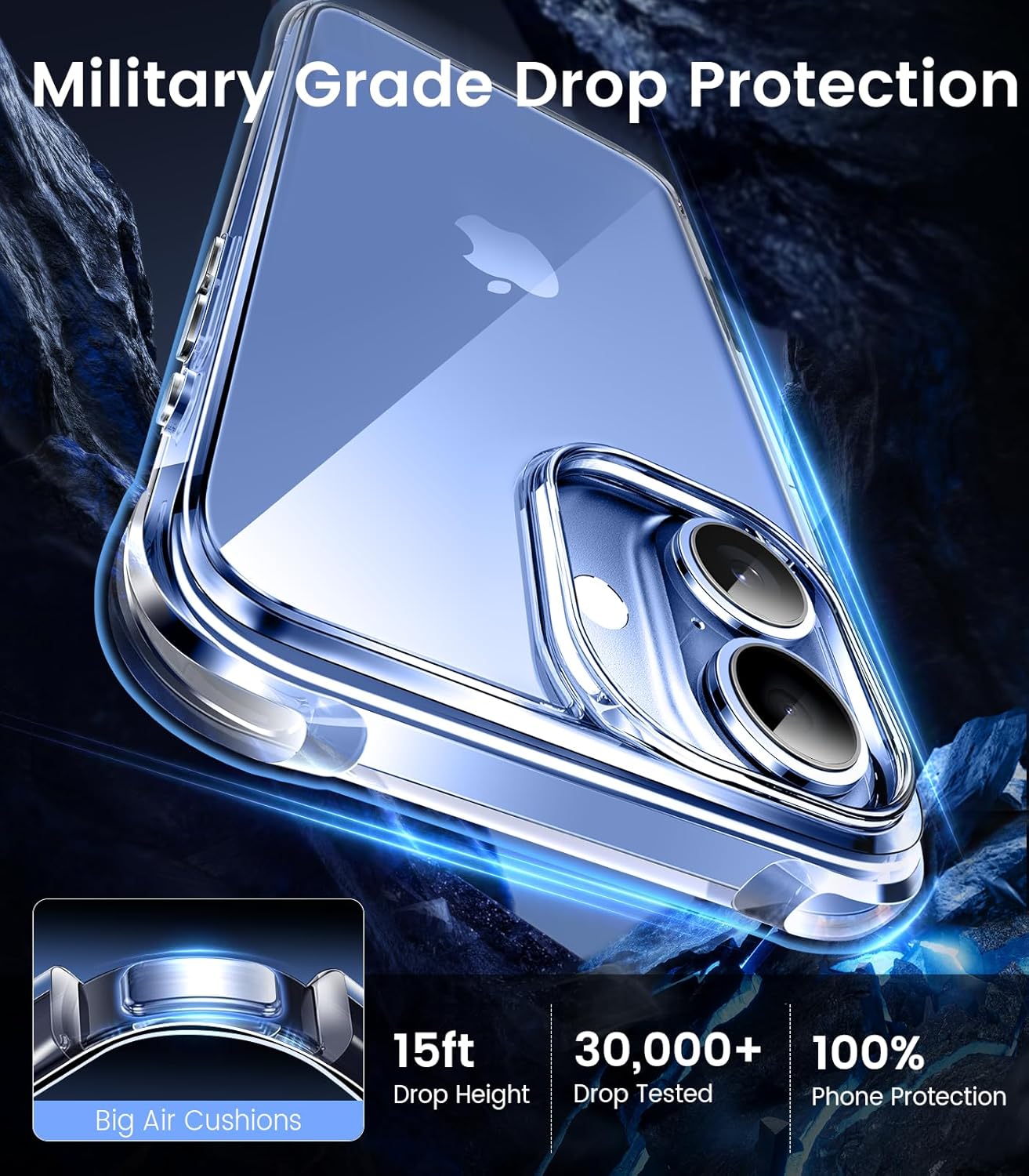 Detalle de Mkeke Clear iPhone 17 Case — Not-Yellowing, Military-Grade Drop Protection