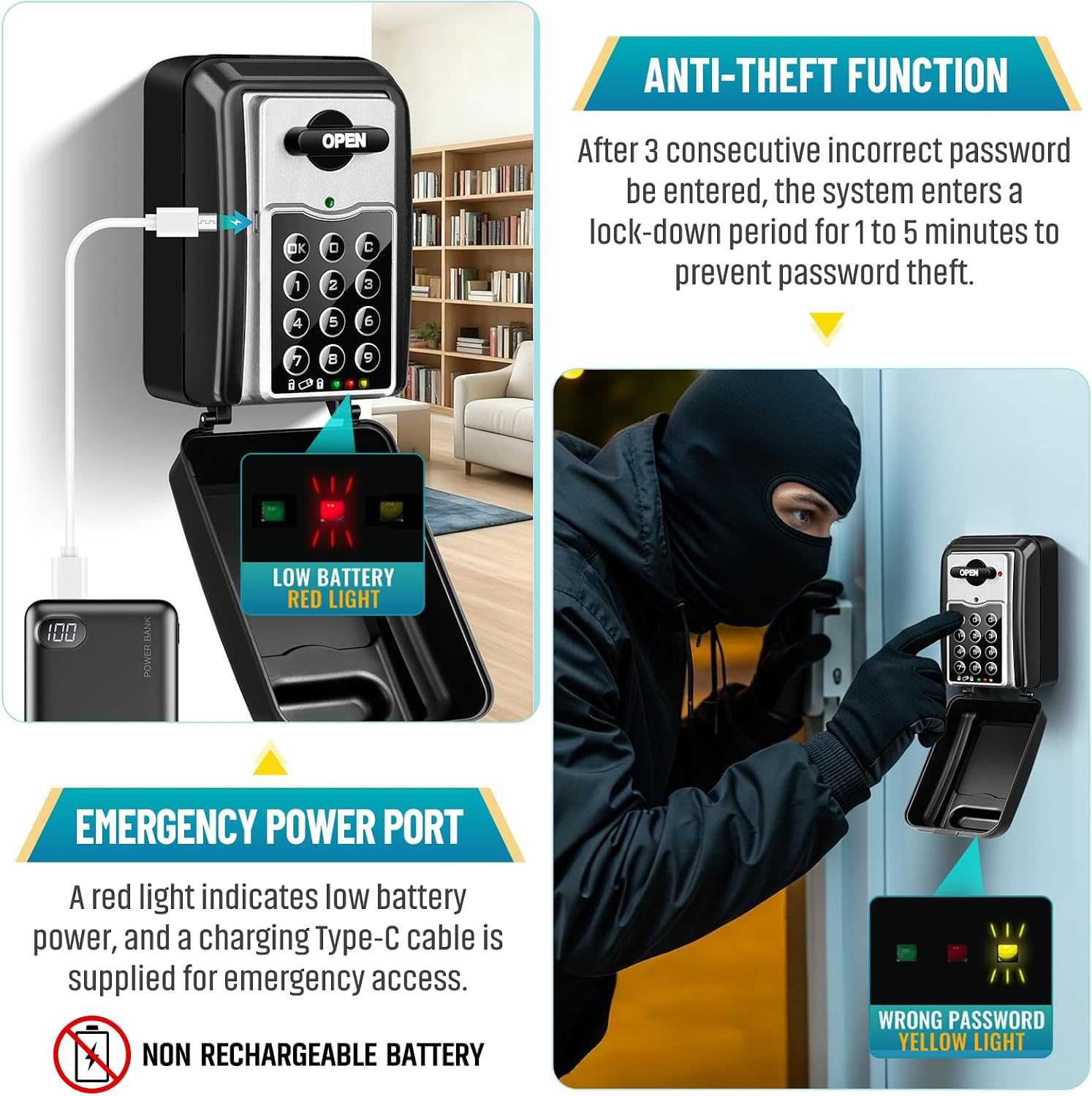 Detalle de BTNEEU Cassetta di Sicurezza per Chiavi: cassa elettronica da parete impermeabile, grande capacità e codici complesse