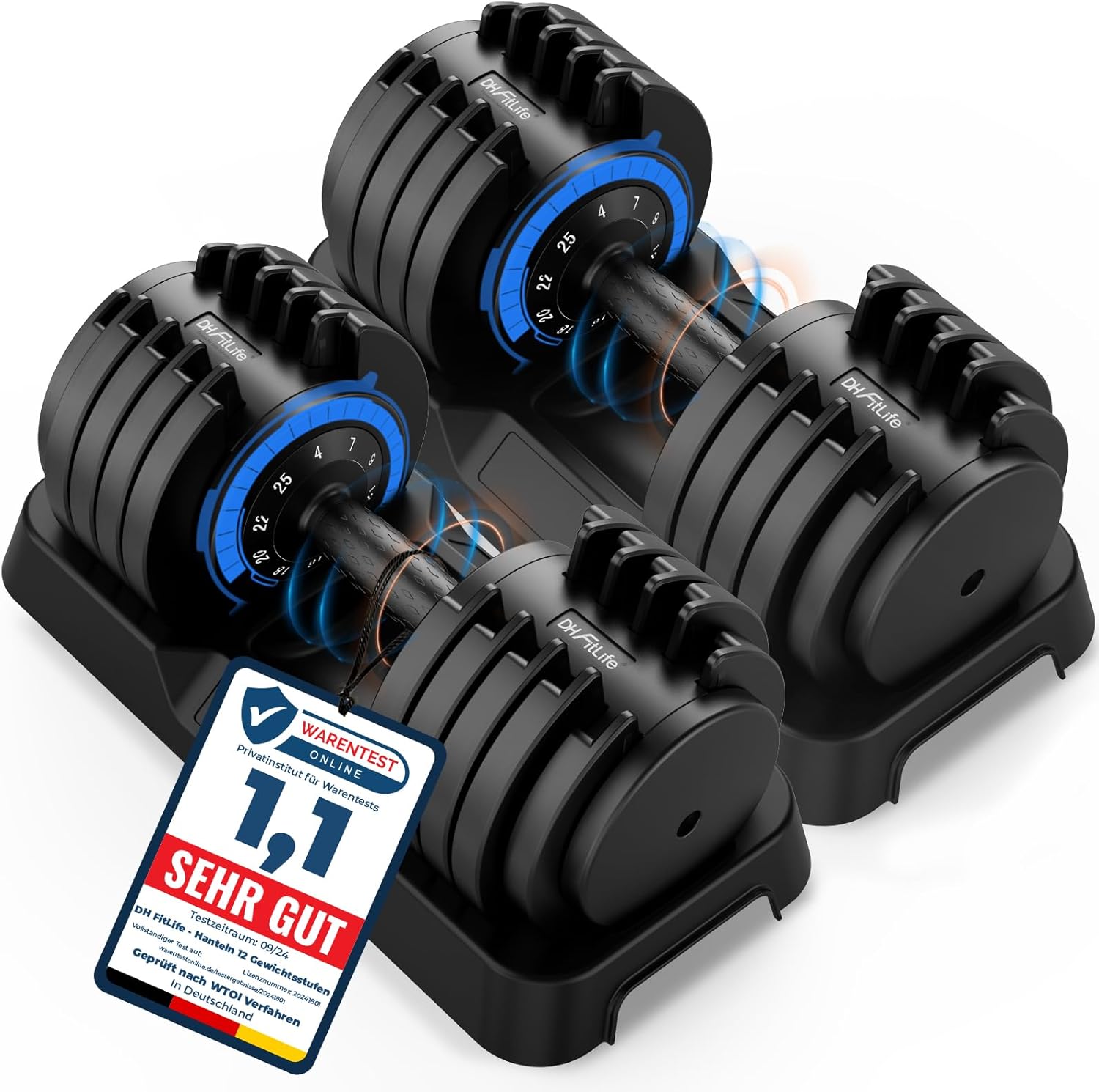 DH FitLife haltères réglables 10 niveaux, 2,5 à 12 kg (ou 4 à 25 kg)