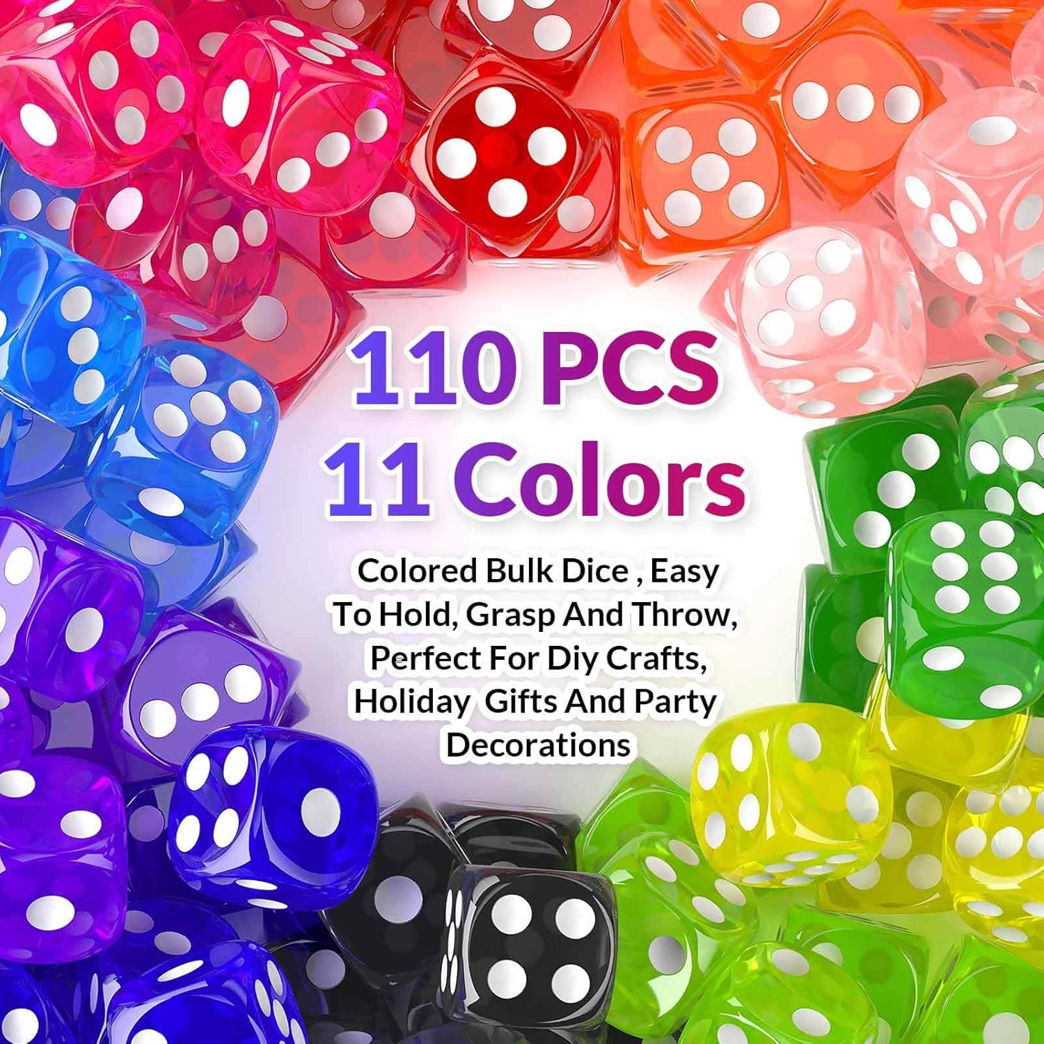 Detalle 2 de Rerdeim 110-Piece Colored Dice Set (6-Sided, 11 Colors) for Classroom, Games, and DIY