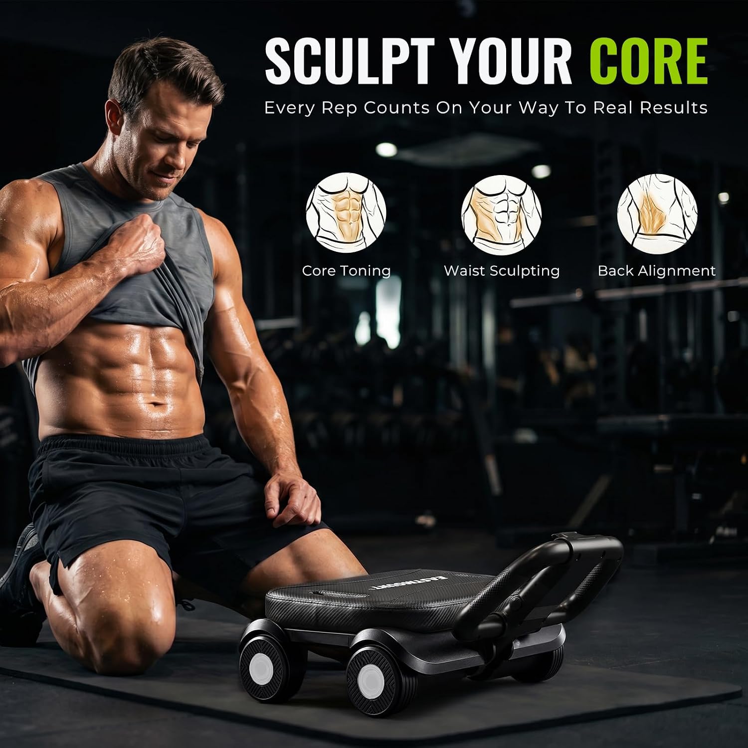 Detalle de EAST MOUNT Pilates Reformer Board – Home Ab Wheel for Core Work