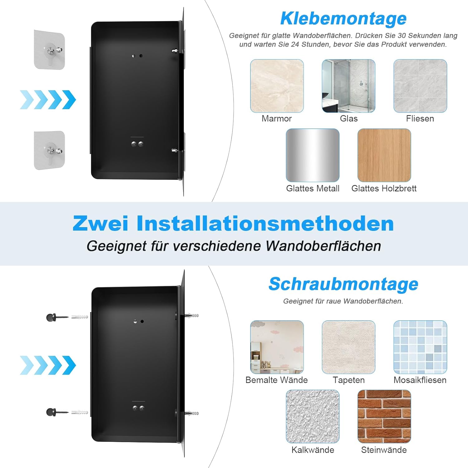 Thumbnail 3 de SURFOU 3-in-1 Toilettenpapierhalter ohne Bohren mit Feuchttücherbox und 2 Haken (schwarz)