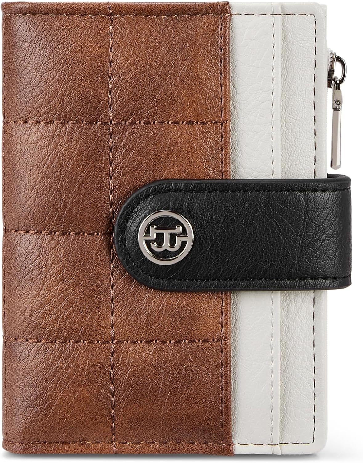 Thumbnail 6 de BOSTANTEN Small Quilted Bifold Wallet, Beige and Brown, RFID-Blocking with Zip Coin Pocket