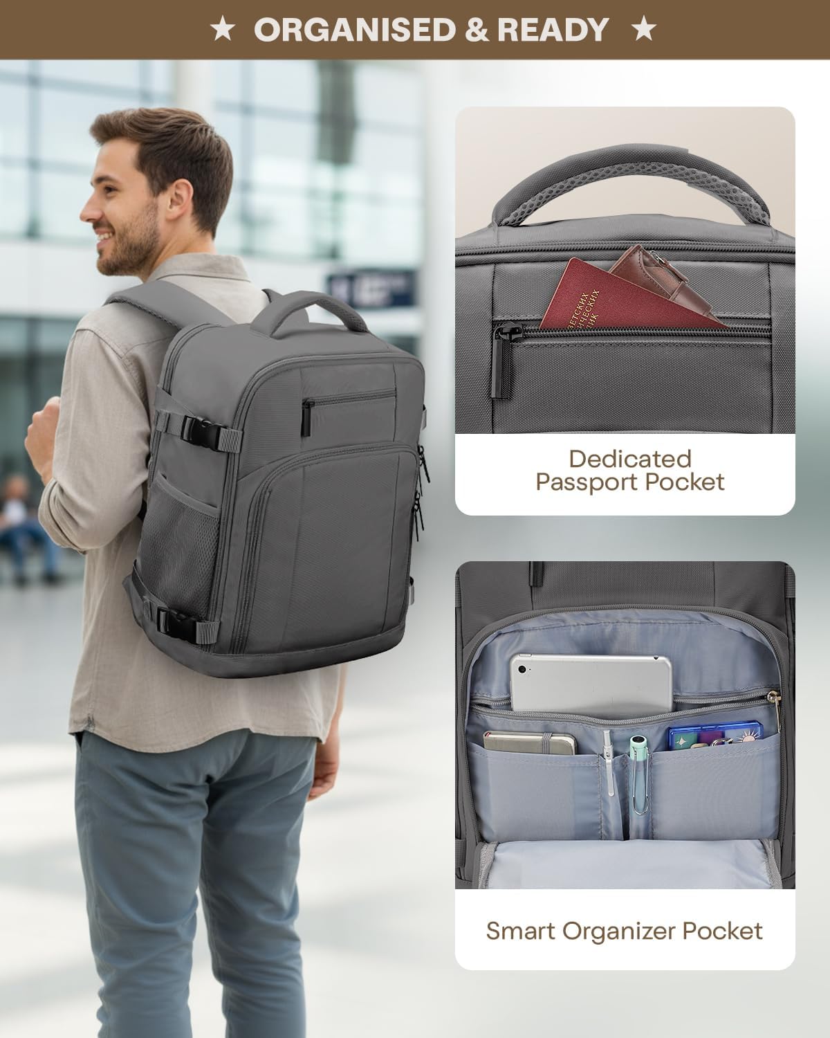 Thumbnail 4 de ZHXX Mochila cabina 40x30x20 Gris