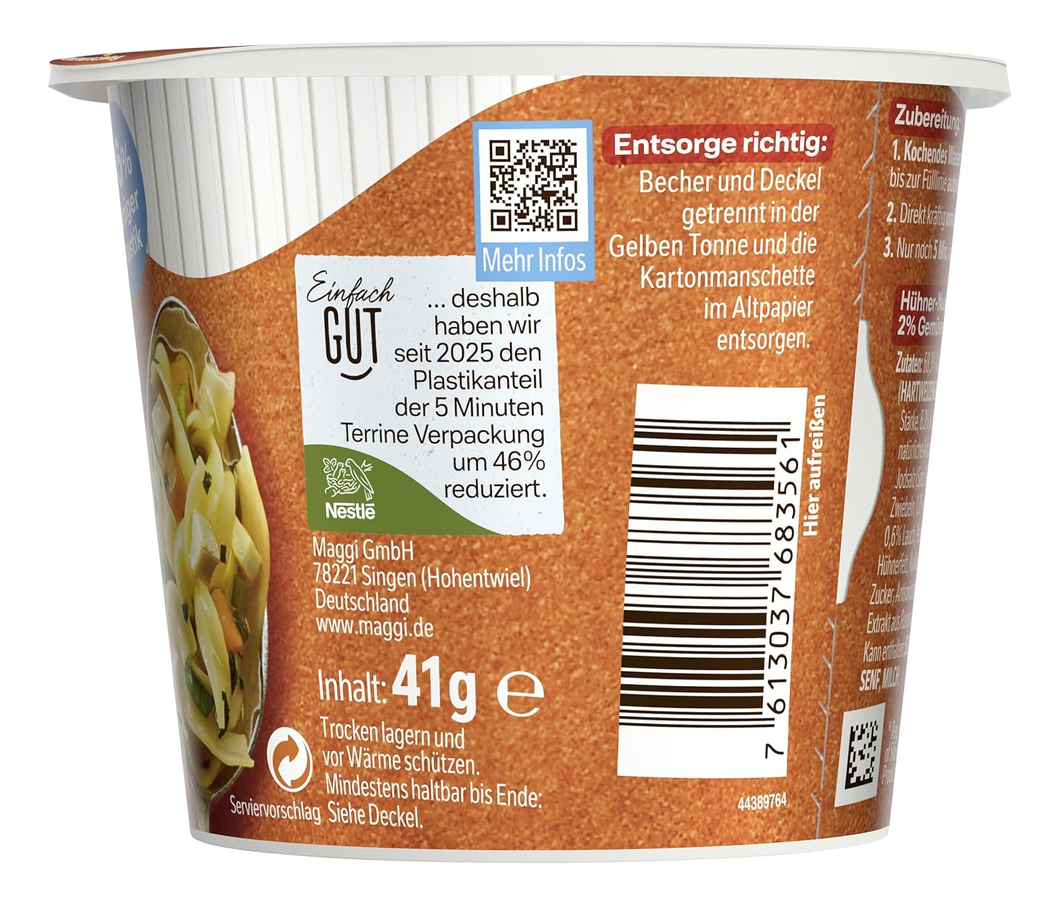 Detalle 1 de Maggi 5 Minuten Terrine Hühner Nudeltopf – 8er Pack (8 x 41g)