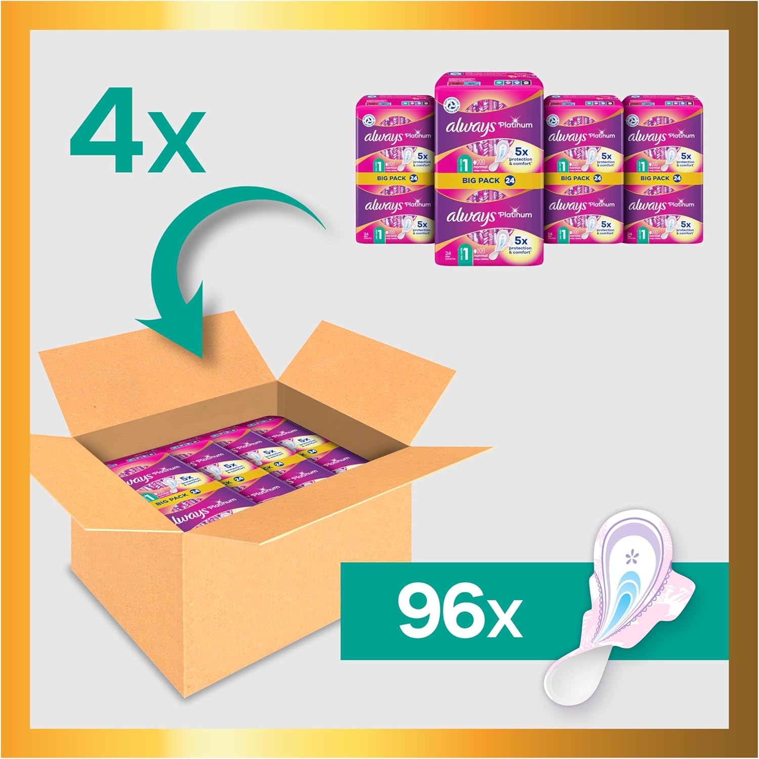 Thumbnail 6 de Always Platinum Serviettes Hygiéniques Taille 2 Longues avec Ailettes — 80 unités