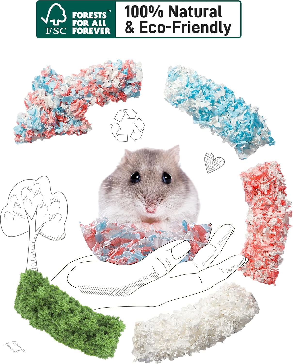 Detalle de BUCATSTATE Hamster Bedding 70L – 99% Dust-Free, Odour Control Natural Paper Bedding for Small Pets