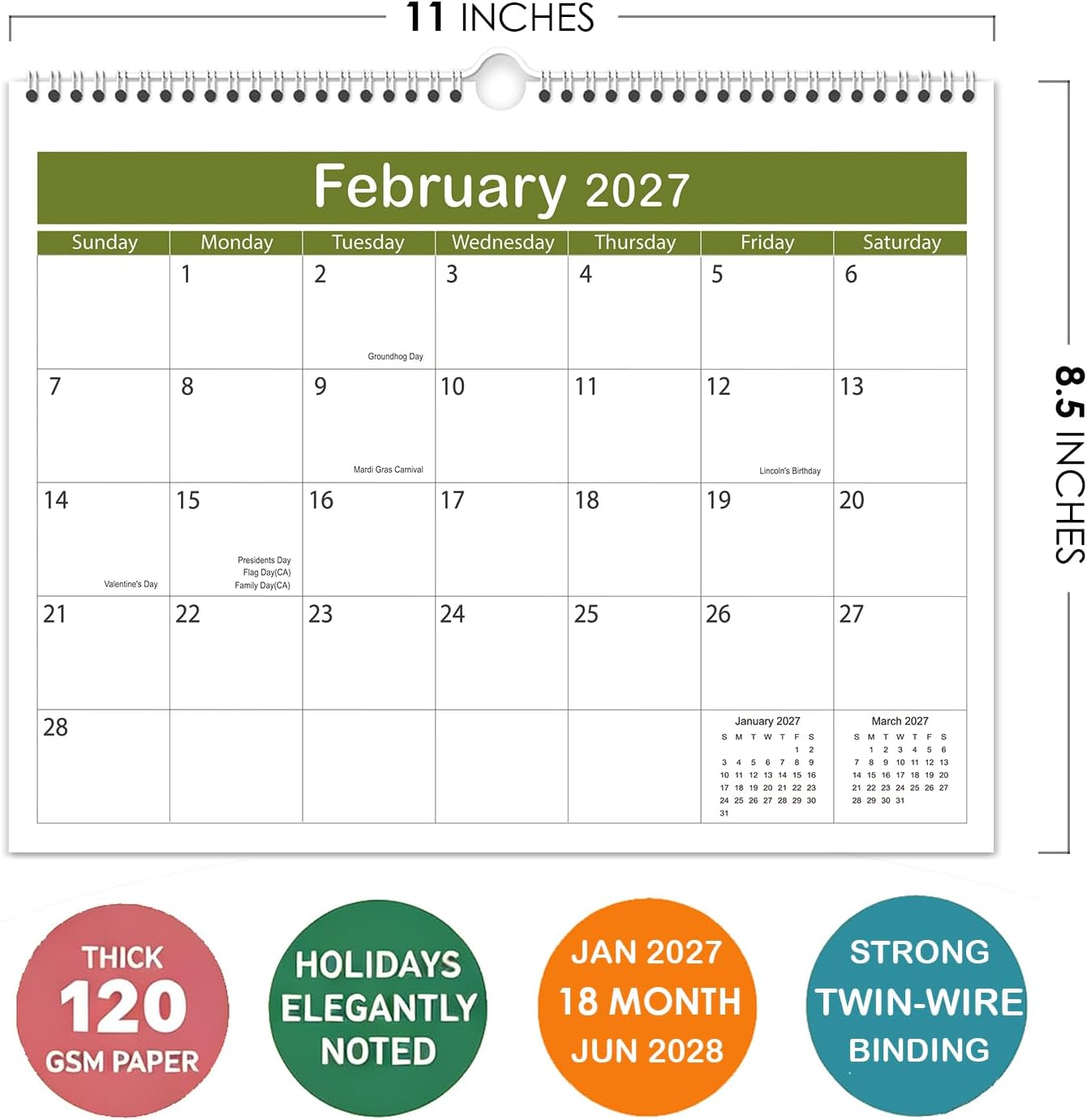 Thumbnail 1 de Riobat 6-8-H-WC-Black 18-Month Wall Calendar, 8.5 x 11 Inches
