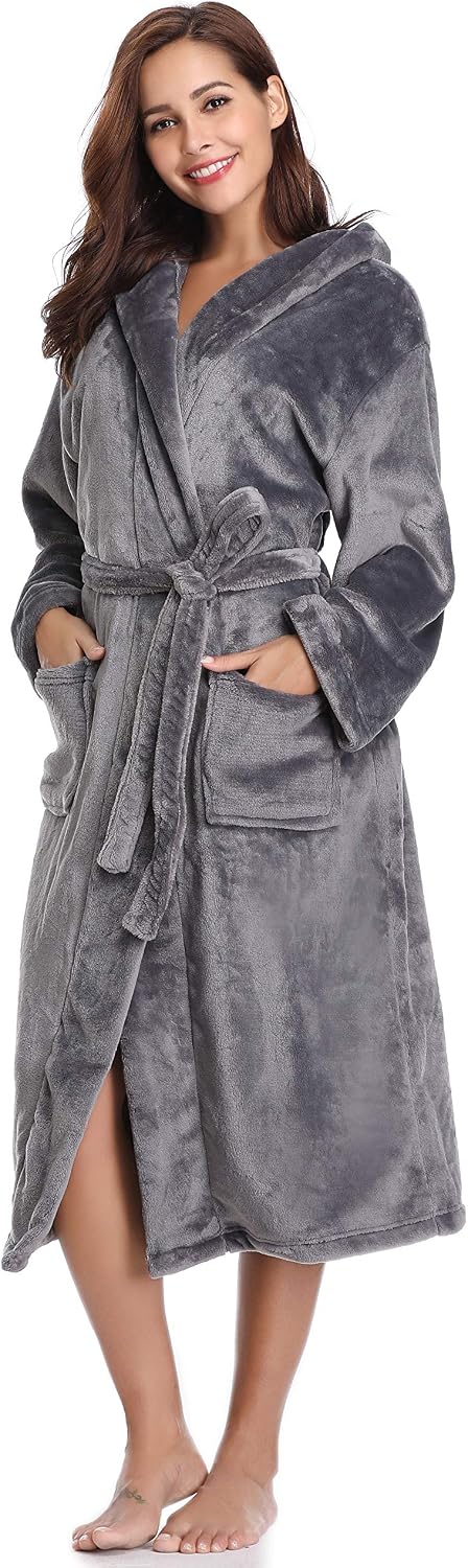 Thumbnail 1 de Vlazom Peignoir polaire femme à capuche en flanelle (polyester) – robe de chambre chaude et douce