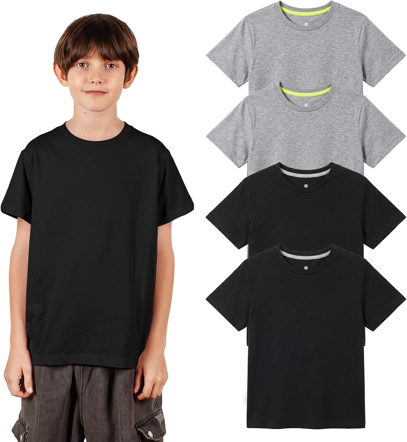 Detalle de LAPASA Kinder T-Shirt 100% Baumwolle – 4er Pack Unisex, 3–13 Jahre (K01)