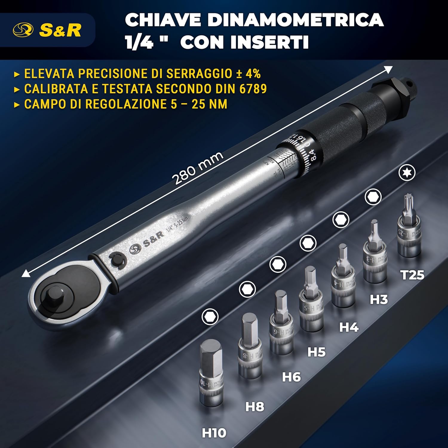 Thumbnail 1 de S&R Chiave Dinamometrica 1/4" Set per Bici e Moto (5–25 Nm) con 6 inserti Allen e Torx