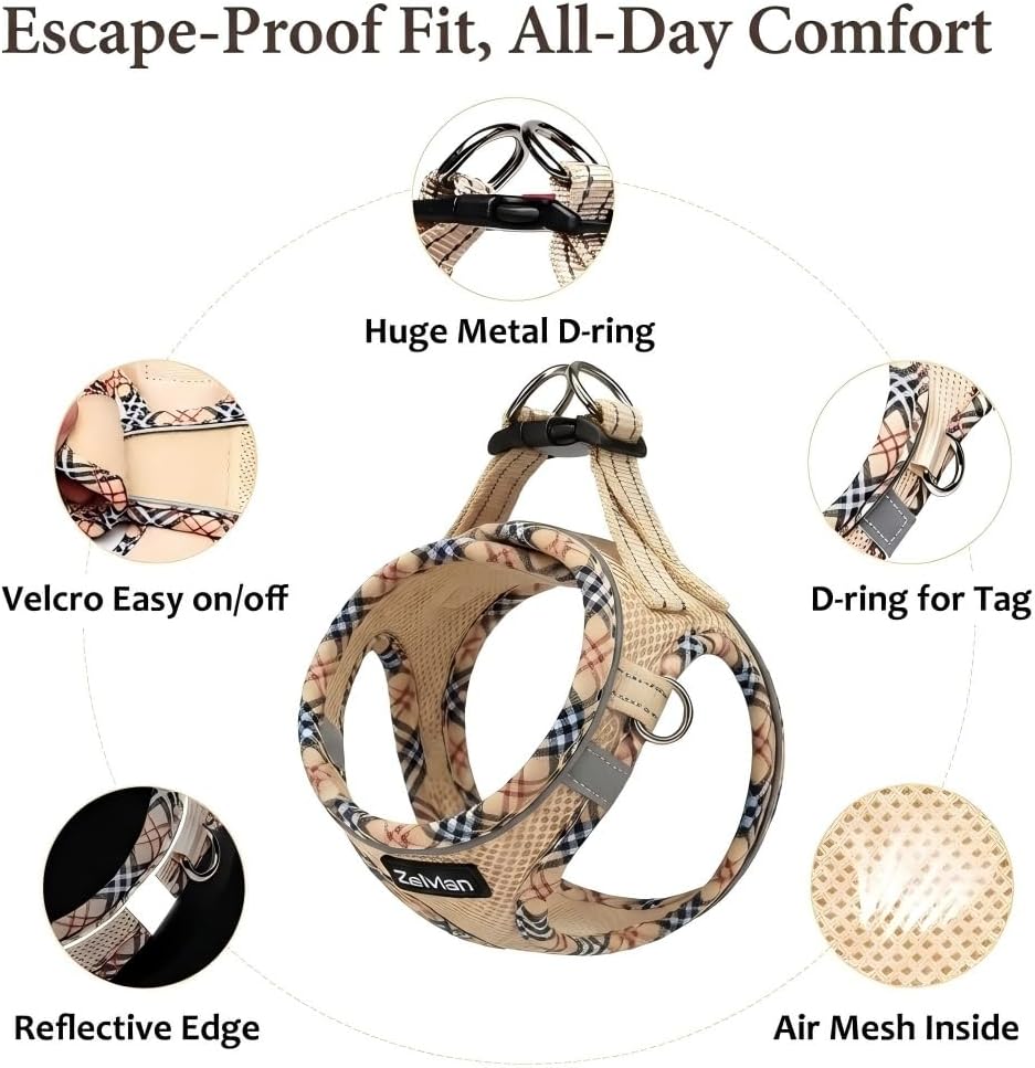 Thumbnail 2 de Zelvian Adjustable Cat Harness and Lead Set with Escape-Proof Vest – Beige (M)