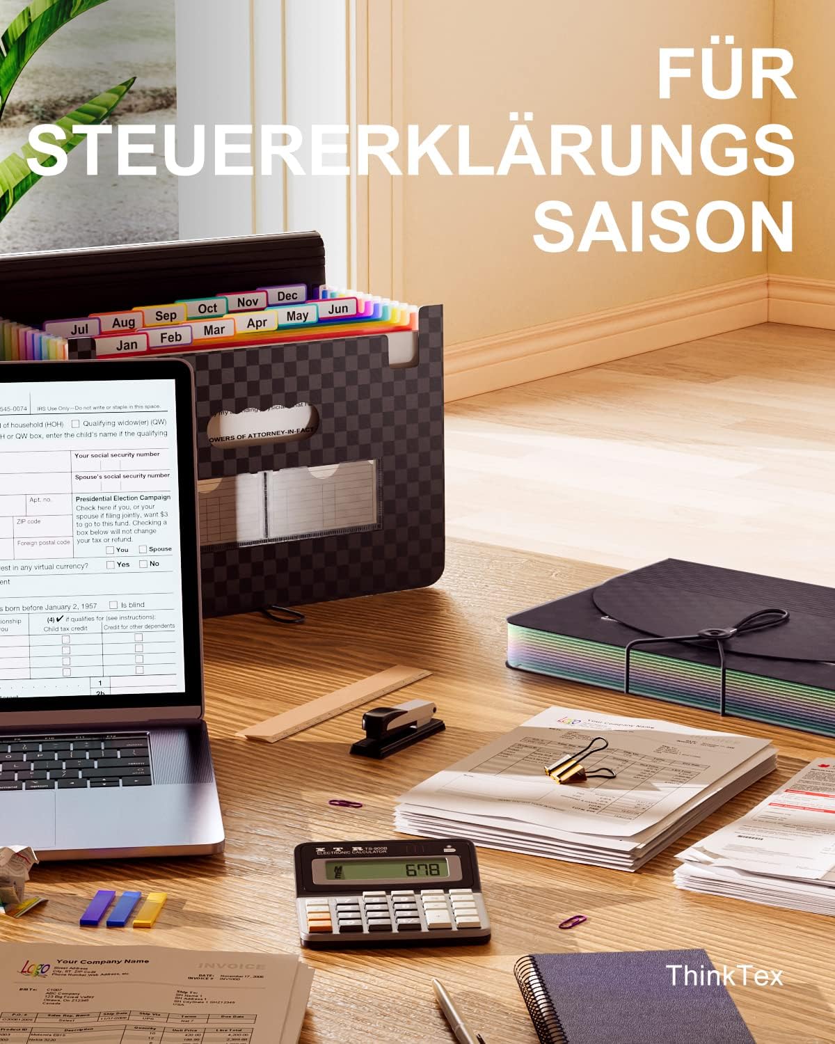 Detalle de ThinkTex Accordian Akten-Organizer mit 12 Fächern – erweiterbarer Aktenordner, tragbare Aktenbox