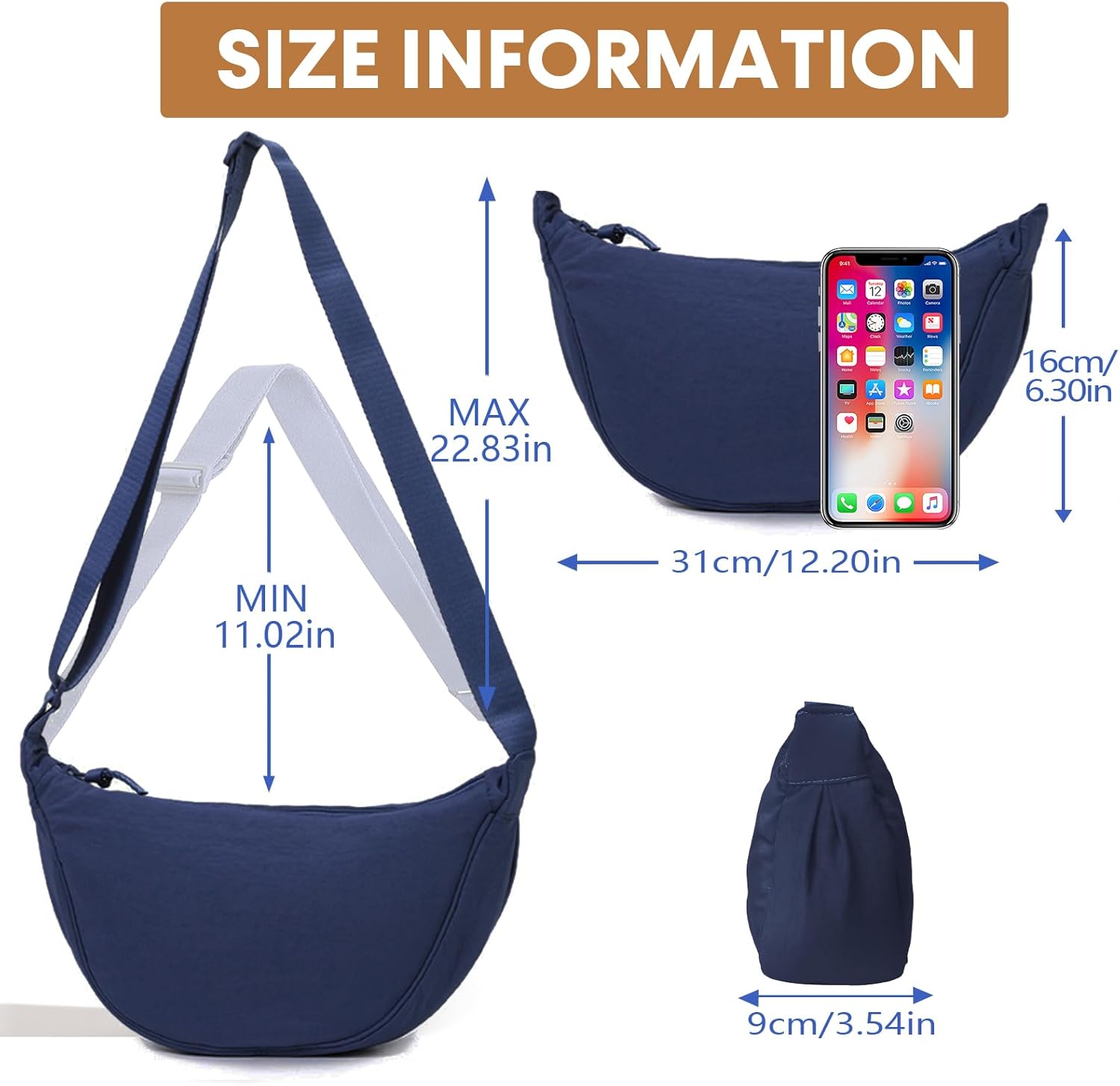 Detalle de JENCVNL Nylon Crescent Bag for Women — Dumpling Crossbody in Multiple Colours