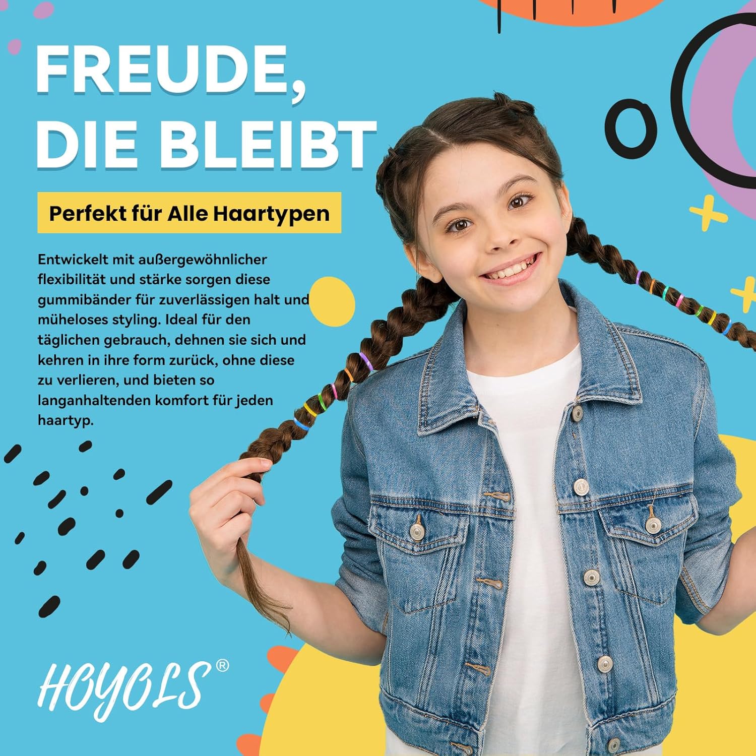 Detalle 2 de HOYOLS Elastische Haargummis – 1500 Stück Packung, farbenfroh, 30 mm x 2 mm, TPU
