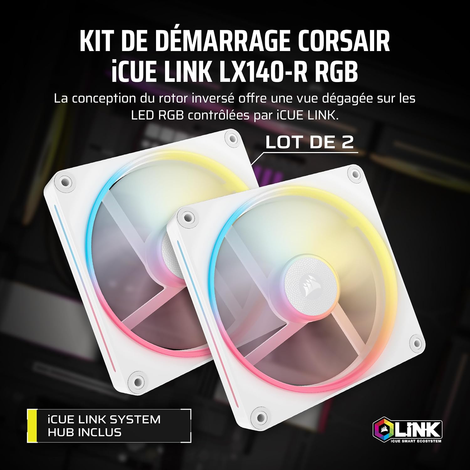 Detalle 2 de CORSAIR iCUE LINK LX140-R RGB CO-9051056-WW 140 mm PWM-ventilatorset, wit
