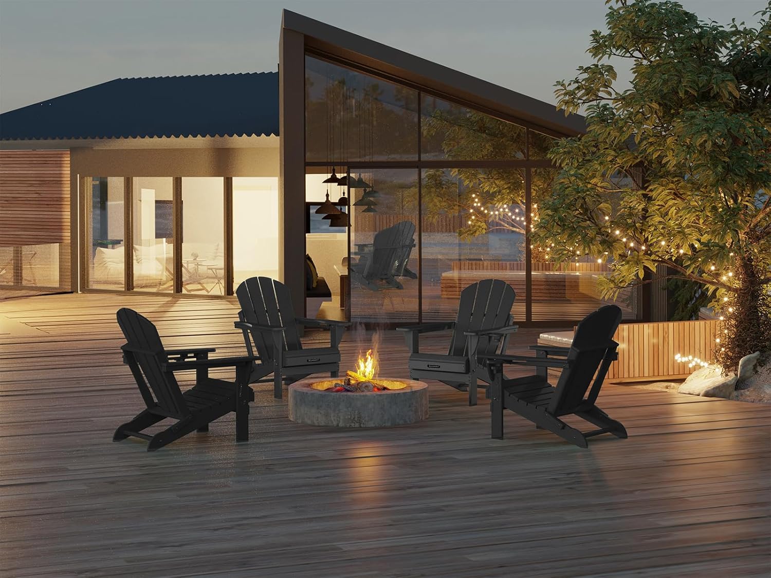 Thumbnail 1 de MUCHENGHY Folding Adirondack Chairs (Black) — Weather-Resistant Outdoor Patio Adirondack