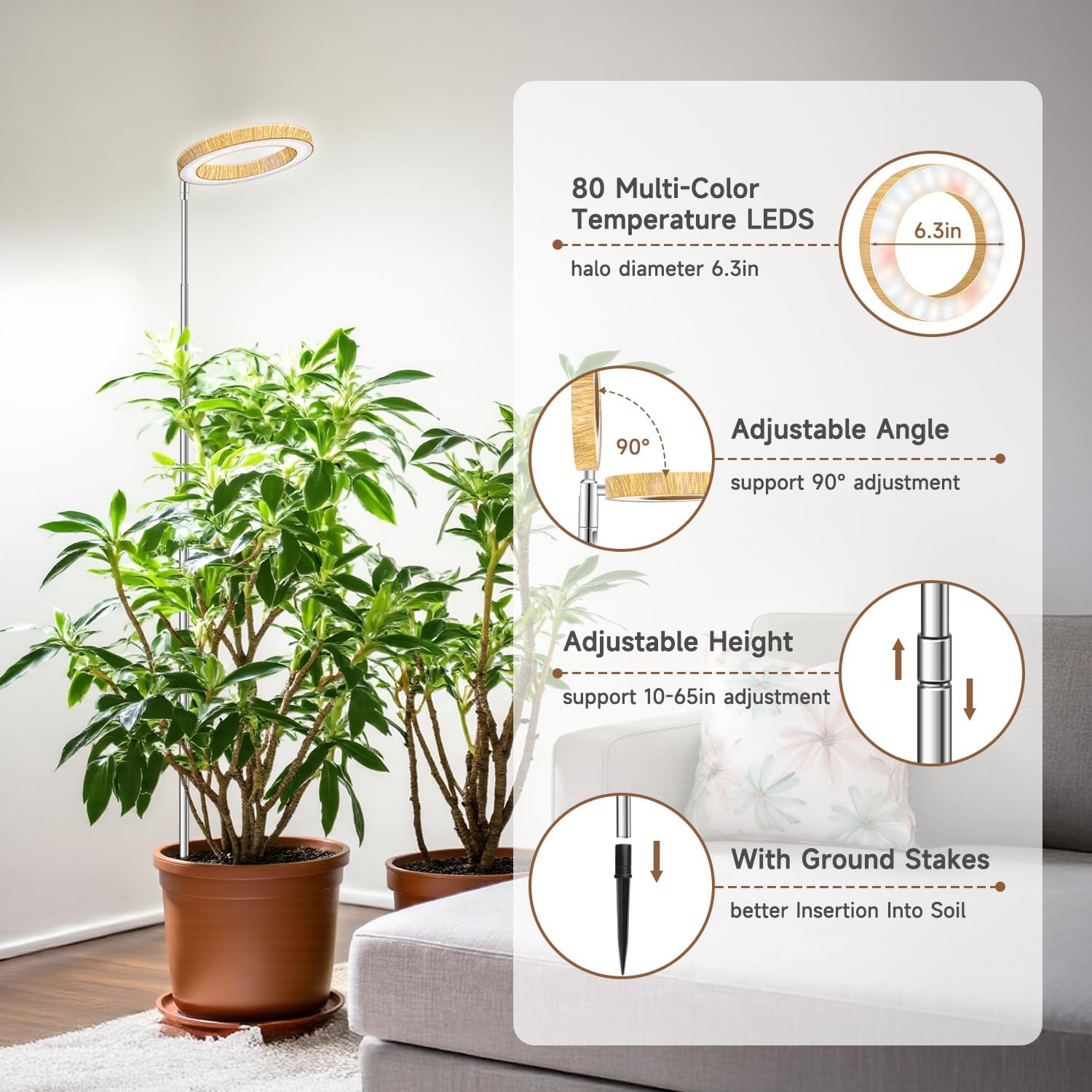 Detalle de Aokrean 6.3in Grow Light, Full-Spectrum LED with Adjustable Height and Timer