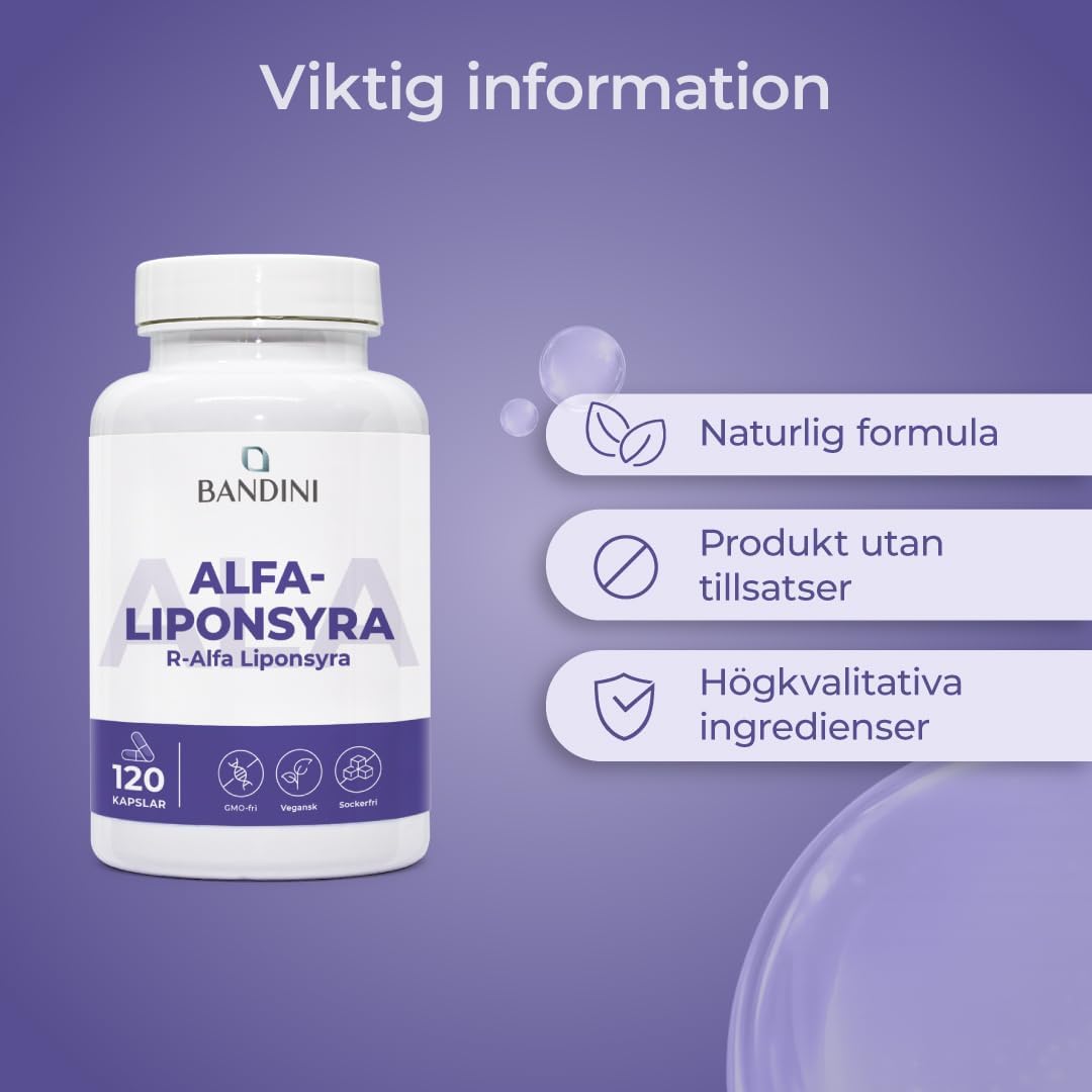 Detalle 2 de BANDINI ALA alfa-liponsyra 650 mg, 120 vegetariska kapslar