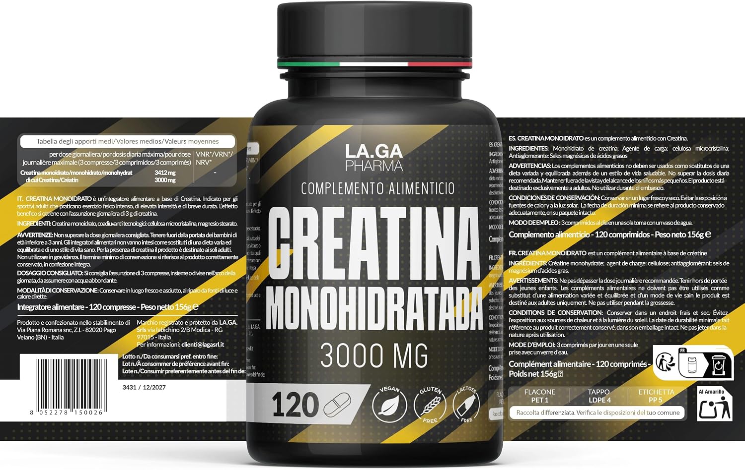 Thumbnail 6 de Creatina Monoidrata 120 Compresse da 3000 mg – Benefici e Considerazioni per l’Allenamento