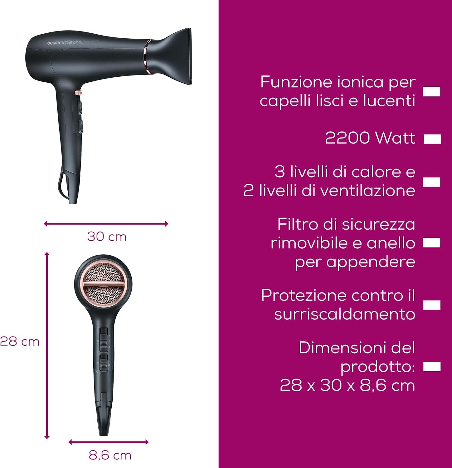 Thumbnail 6 de Beurer HC 50 Phon agli ioni: 2 livelli di ventilazione, 3 temperature e 2200 watt