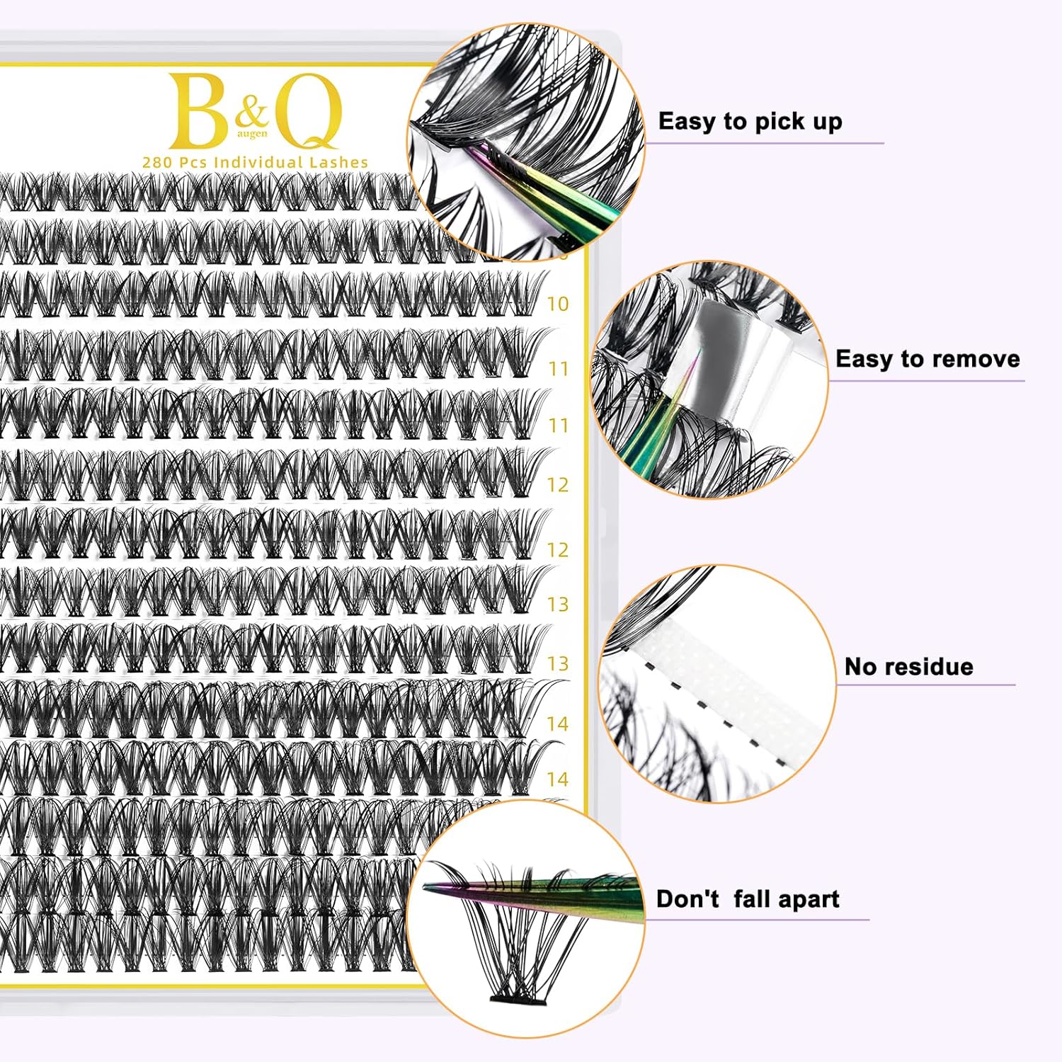 Thumbnail 1 de B&Q Lash Clusters 280PCS Natural Eyelash Clusters (40D, D 9–16mm) for DIY Lash Extensions
