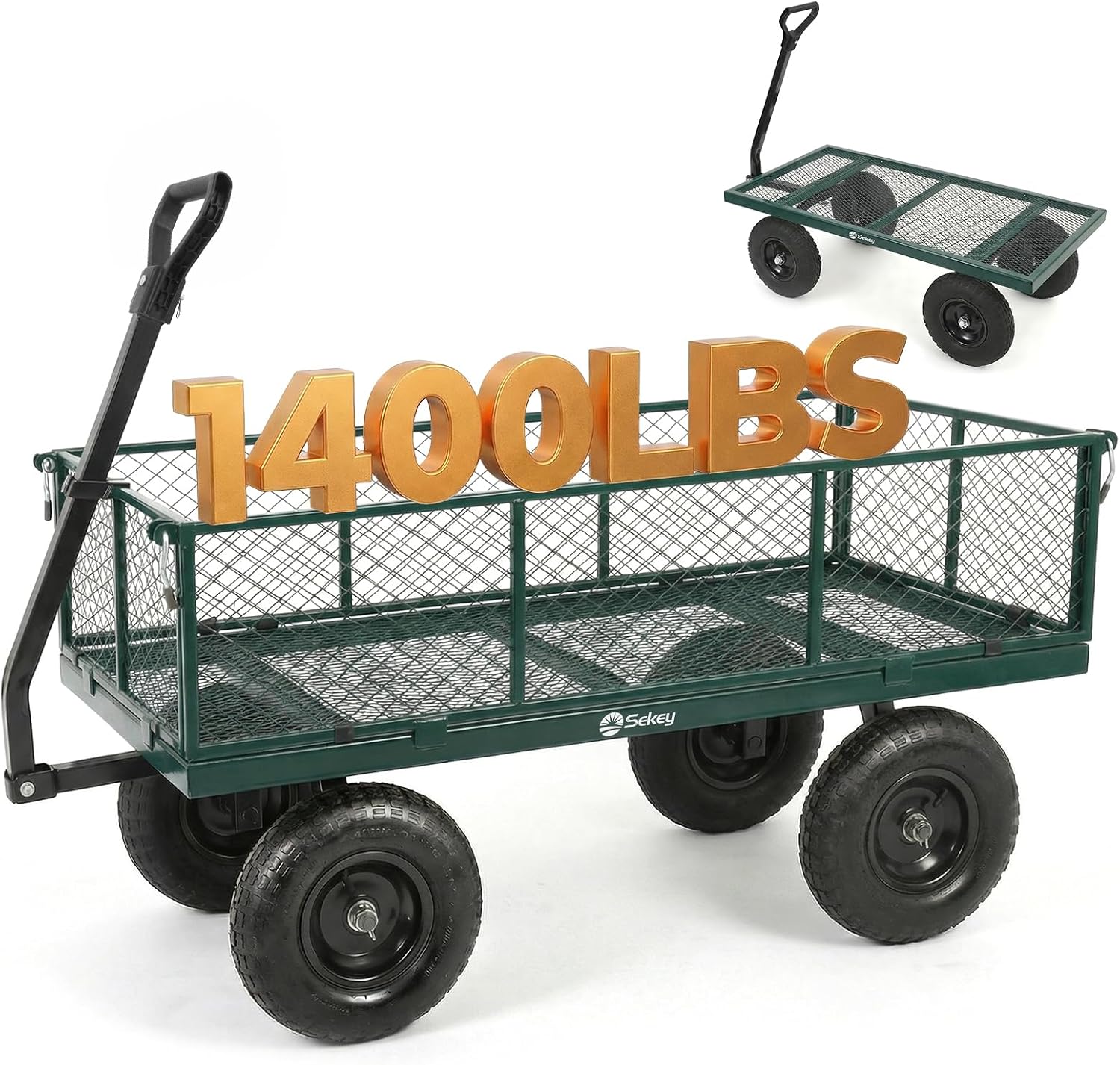 Sekey GW17 Steel Garden Cart with 7.7 Cu. Ft. Bed, Removable Sides