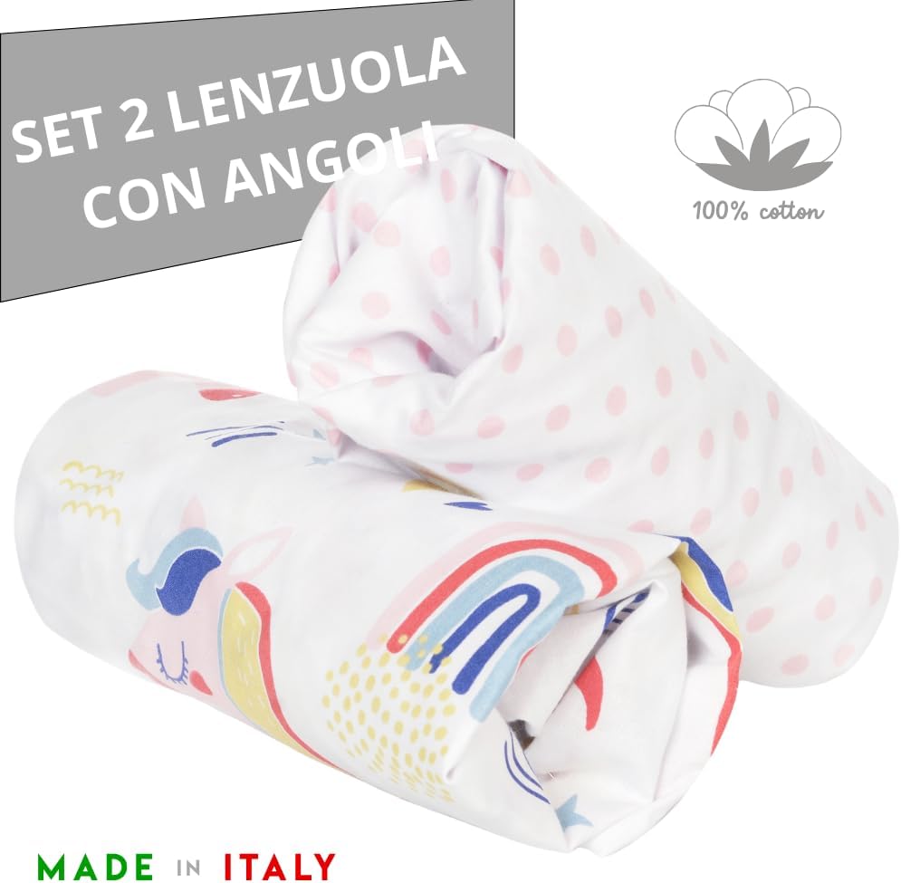 Thumbnail 1 de FlyIdeas Set 2 lenzuola con angoli per culla 90x50 cm in cotone traspirante