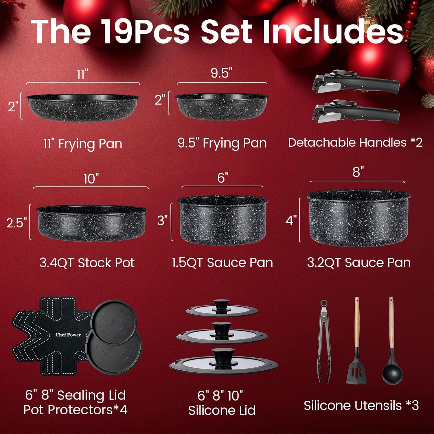 Detalle 2 de Chef Power Ceramic Nonstick 19-Piece Cookware Set