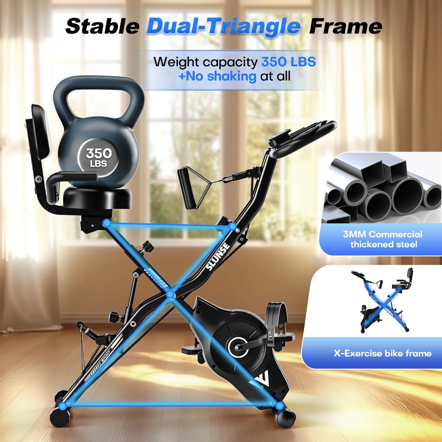 Detalle de SLUNSE FITNESS 916 5-in-1 Folding Exercise Bike, 16-Level Magnetic Resistance