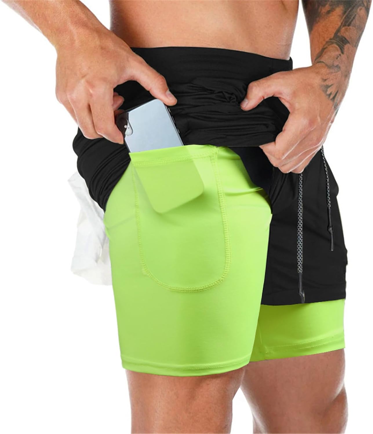 Detalle de Superora Men's Running Gym 2 in 1 Shorts with Pockets: Breathable, Double Layer Training Shorts