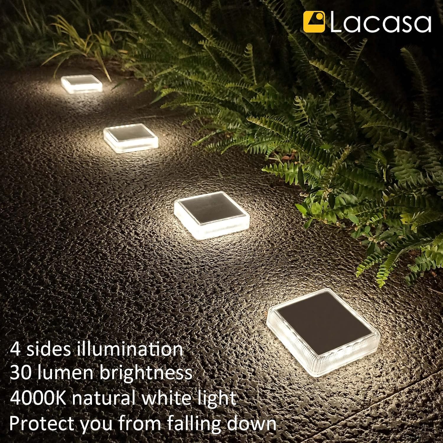Detalle 2 de Lacasa Blanc Naturel 4000K Solar Deck Lights, 4-Pack, 30 lm, IP68