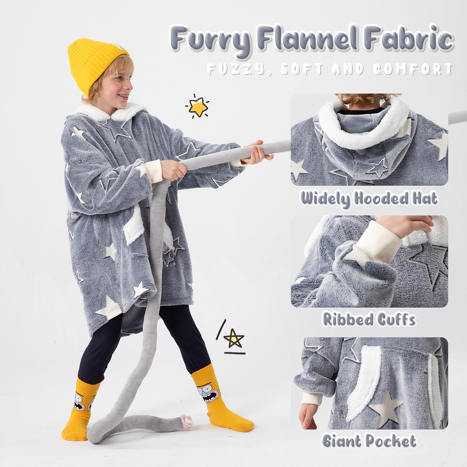 Detalle 1 de Winthome SP-FLR-2025530 Kids Wearable Blanket Hoodie, Flannel, OEKO-TEX