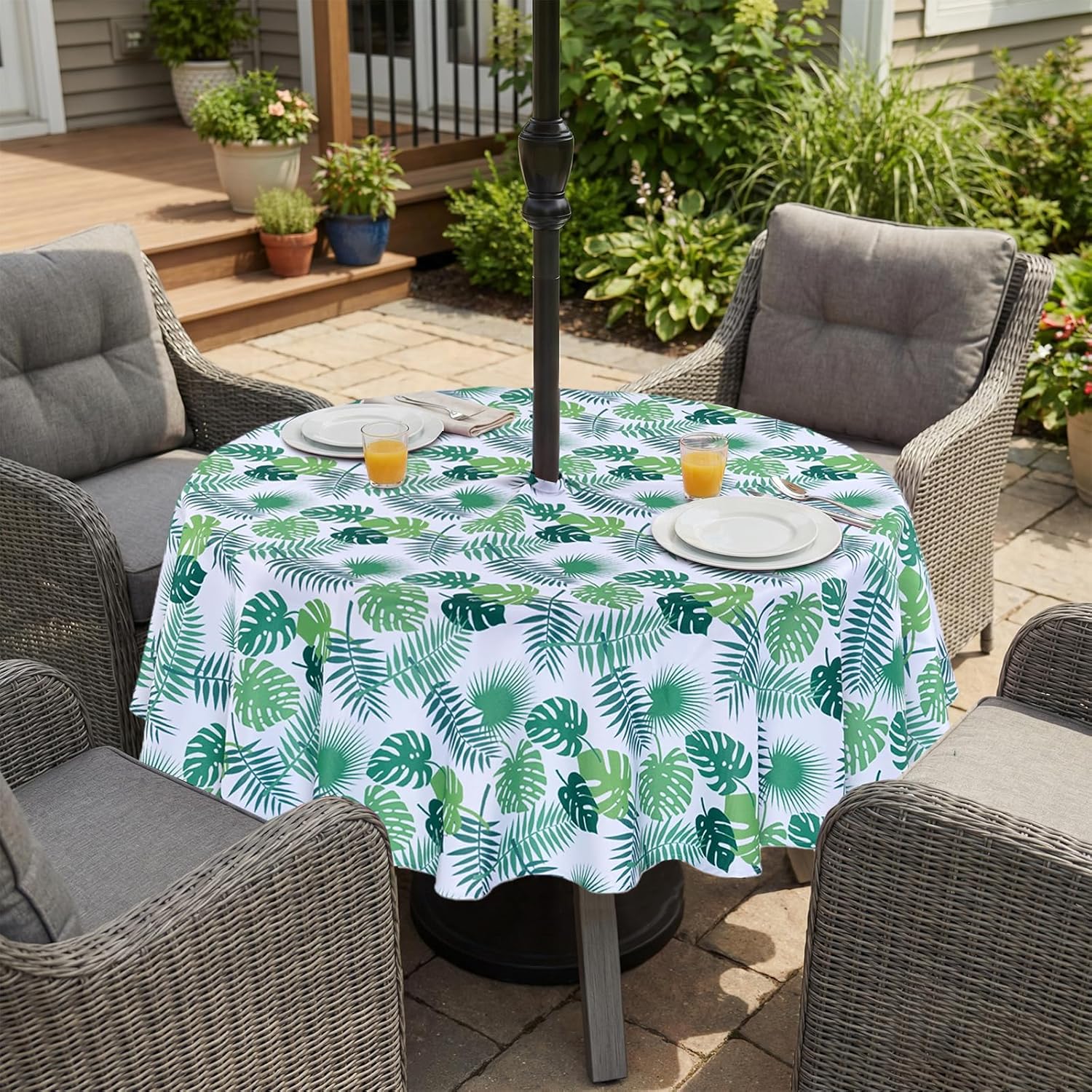 Thumbnail 4 de Eternal Beauty 152cm Round Little Leaf indoor/outdoor splashproof tablecloth with umbrella hole and zipper (60")