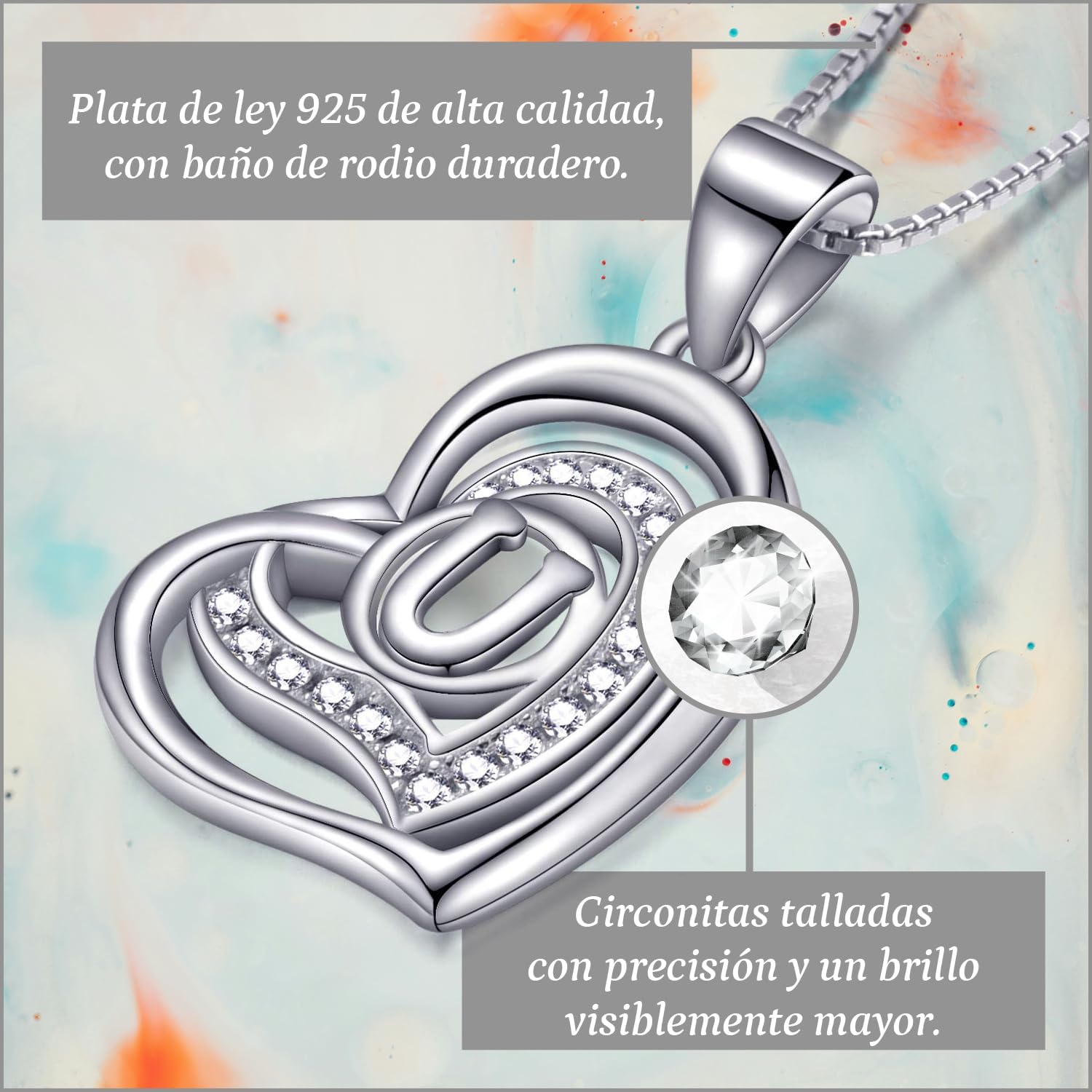 Detalle 2 de Morella collar mujer 46 cm con colgante corazón letra 925